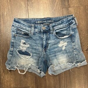 American Eagle Outfitters Blue Distressed Denim Shorts